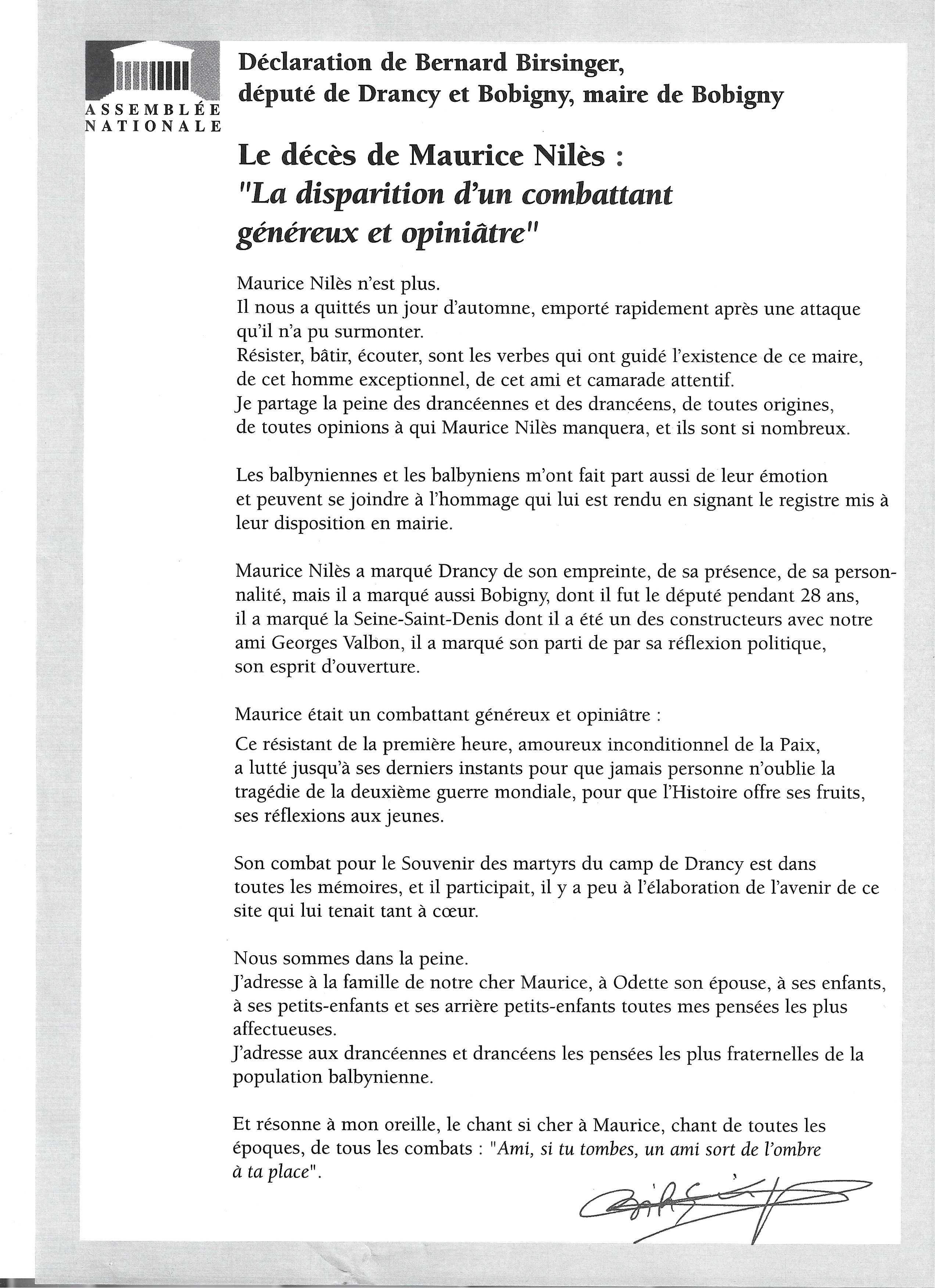 hommage à niles par Birsinger